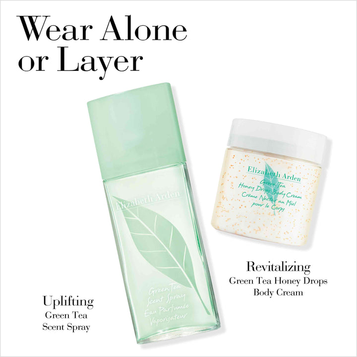 Wear Alone or Layer. Uplifting with Green Tea Scent Spray and Revitalizing with Green Tea Honey Drops Body Cream