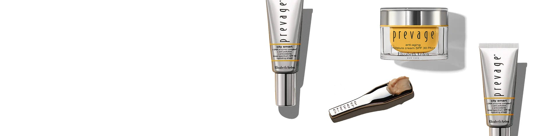 Elizabeth Arden Sun Pollution & Protection banner image featuring popular prevage sun protection products