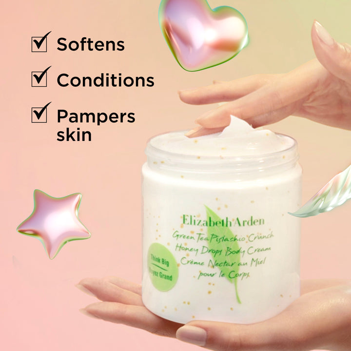 Elizabeth Arden UK Green Tea Pistachio Crunch Honey Drops Body Cream benefits - softens, conditions, and pampers skin
