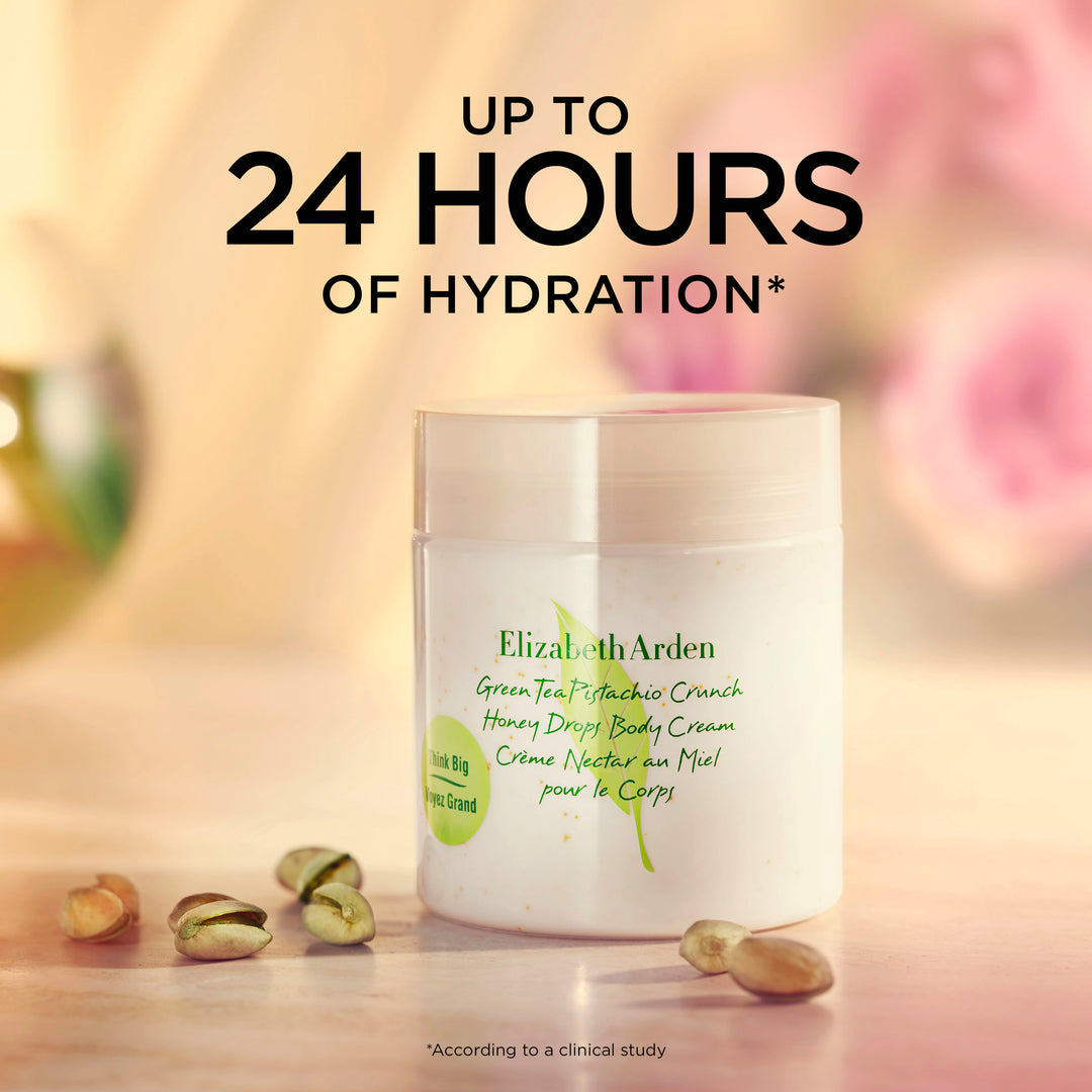 Elizabeth Arden UK Green Tea Pistachio Crunch Honey Drops Body Cream Benefits - up to 24 hours of hydration