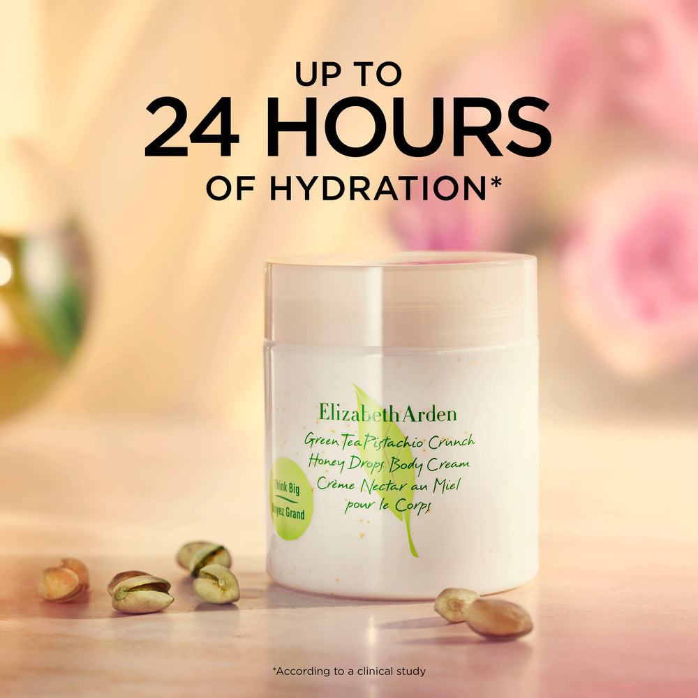 Elizabeth Arden UK Green Tea Pistachio Crunch Honey Drops Body Cream Benefits - up to 24 hours of hydration