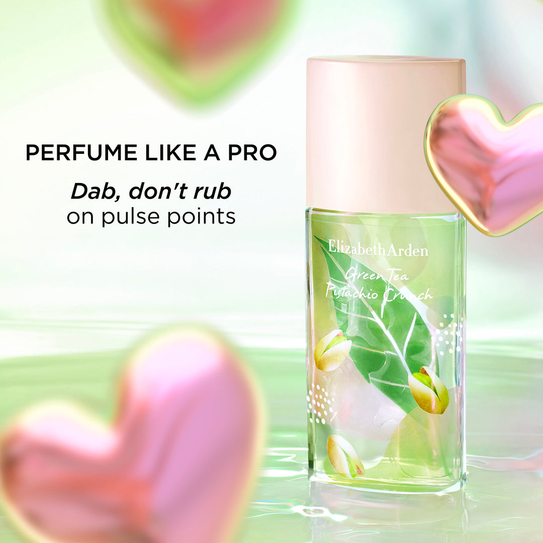 Elizabeth Arden UK Green Tea Pistachio Crunch Eau de Toilette Fragrance how to use - Perfume like a pro. Dab, don’t rub on pulse points