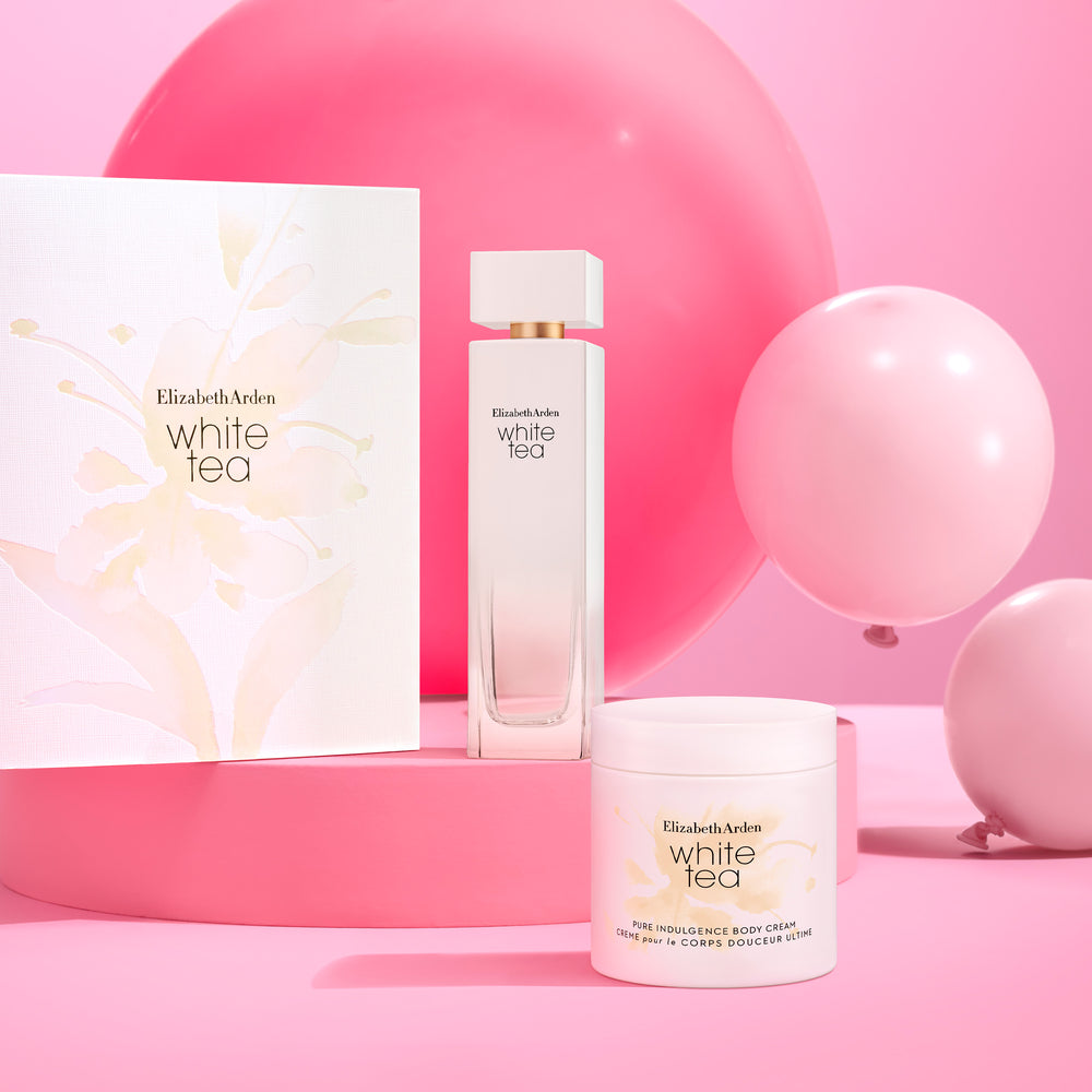 White Tea 2 Piece Set with Pink Background