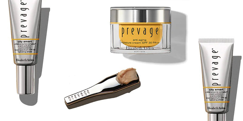 Elizabeth Arden Sun Pollution & Protection banner image featuring popular prevage sun protection products